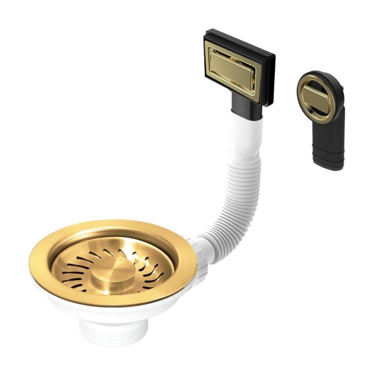 Granitemy basket strainer set PVD brushed gold, sink drain set incl. round and rectangular overflow 1208967251