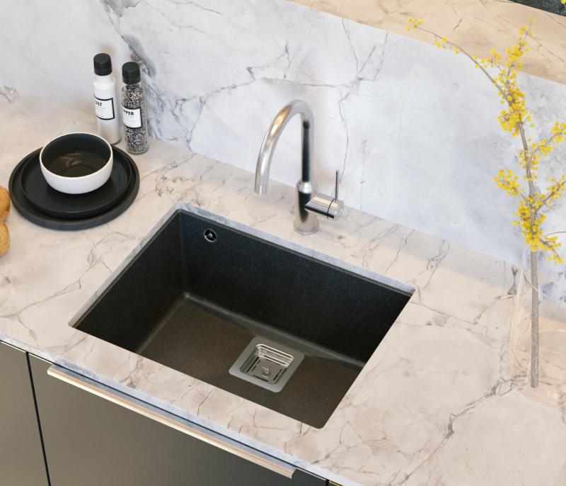 Quadri Quadrangle anthrazit Granit Unterbauspüle 55x42cm mit Edelstahlstopfen 1208967273