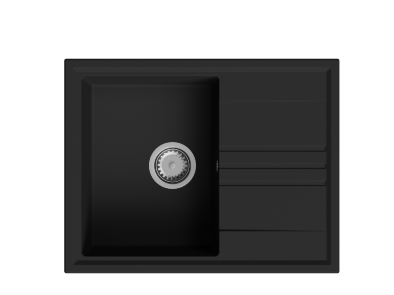 GraniteMy Vesi Granit-Aufbau schwarzes Spülbecken 64x50cm mit Abtropffläche umkehrbar mit Edelstahl-Stecker 1208967280