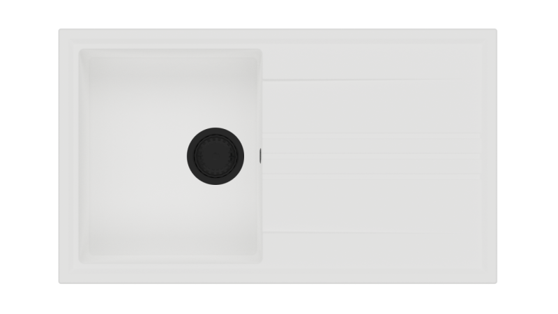 GraniteMy Vesi Granit Aufbau weißes Spülbecken 86x50cm mit Abtropffläche umkehrbar mit schwarzem Stecker 1208967292