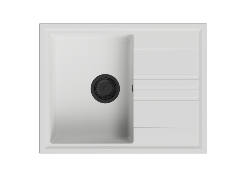 GraniteMy Vesi Granit-Aufbau weißes Spülbecken 64x50cm mit Abtropffläche umkehrbar mit schwarzem Stopfen 1208967299