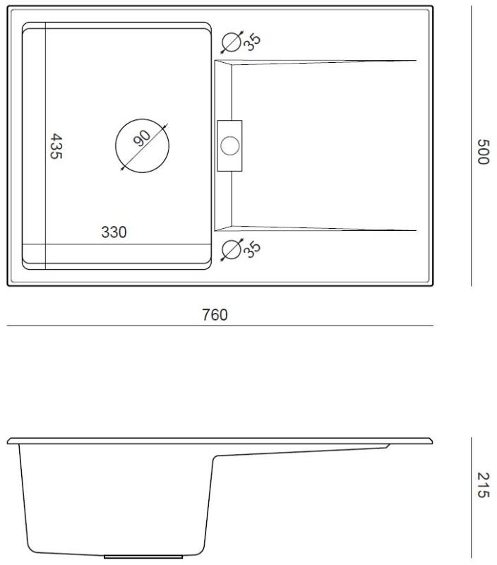 Quadri Minton Granit Einbauspüle Schwarz 76x50cm mit Abtropffläche Wende- und Edelstahlstopfen - 1208967303