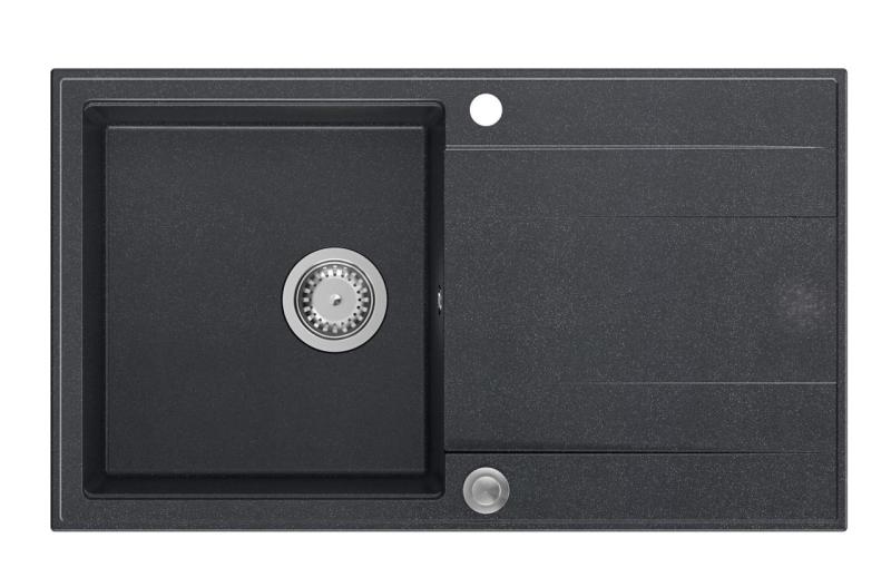 Quadri Luton anthrazitfarbenes Granit-Aufsatzspülbecken mit Abtropffläche, umkehrbar, 86 x 50 cm, mit Edelstahlstopfen 1208967343