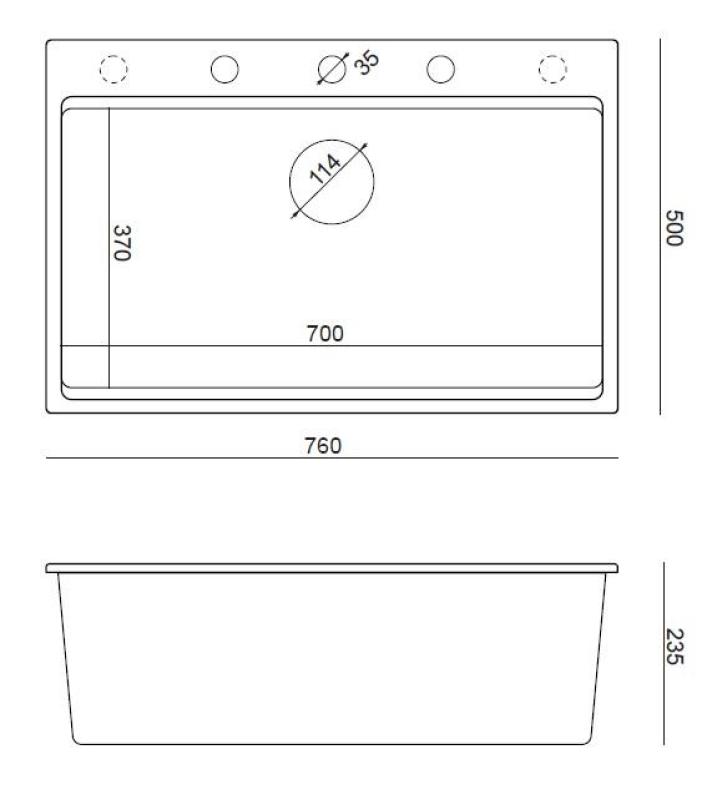 Quadri Hard Rock weißes Granit-Aufbauspülbecken groß 76x50cm inklusive goldener Ablaufgarnitur und Zubehör 1208967424
