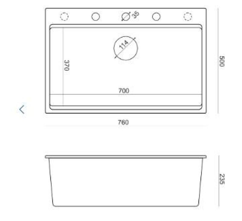 Quadri Hard Rock Anthrazit Granit Aufsatzspüle große Spüle 76x50cm inklusive Kupferstopfen und Zubehör 1208967445