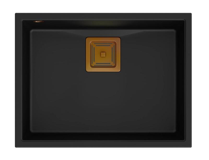 Quadri Quadrangle schwarze Granit-Unterbauspüle 55x42cm mit Kupferstopfen 1208967476