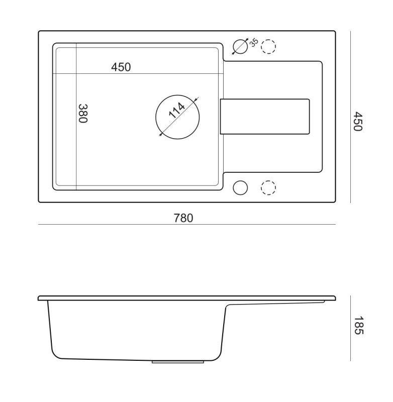 Quadri Sutton XL antrazit Granit Aufsatzspüle 78x45cm mit Abtropffläche, umkehrbar, mit schwarzem Stopfen 1208967494
