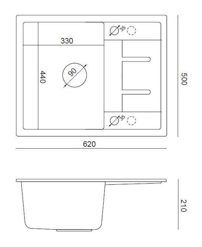Quadri Dalton anthrazit Granit Aufbauspüle mit Abtropffläche 62x50cm mit goldener Abflussstopfen 1208967571