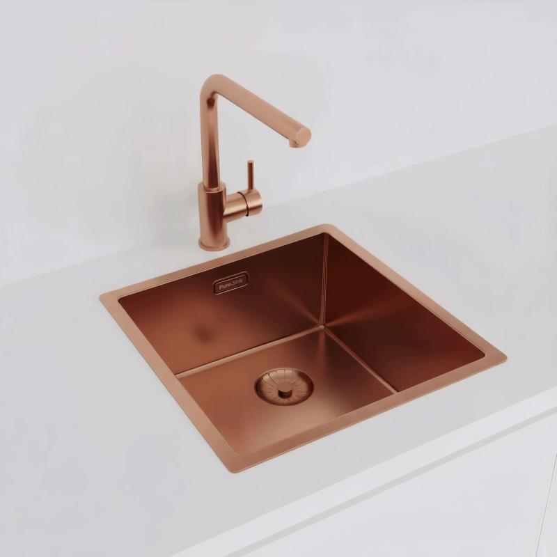 Pure.Sink Prestige Spüle 40x40 cm PVD Kupfer 10mm Radius Unterbau, Flachbau und Aufbau PPG4040-62