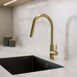 Pure.Sink Elite Steel Stream-S Küchenarmatur PVD gebürstetes Gold mit ausziehbarem Auslauf PS8045-60.