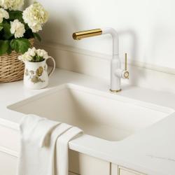 Quadri Stamford Küchenarmatur Weiß mit PVD Gold Finish und Ausziehbarem Auslauf 1208967686