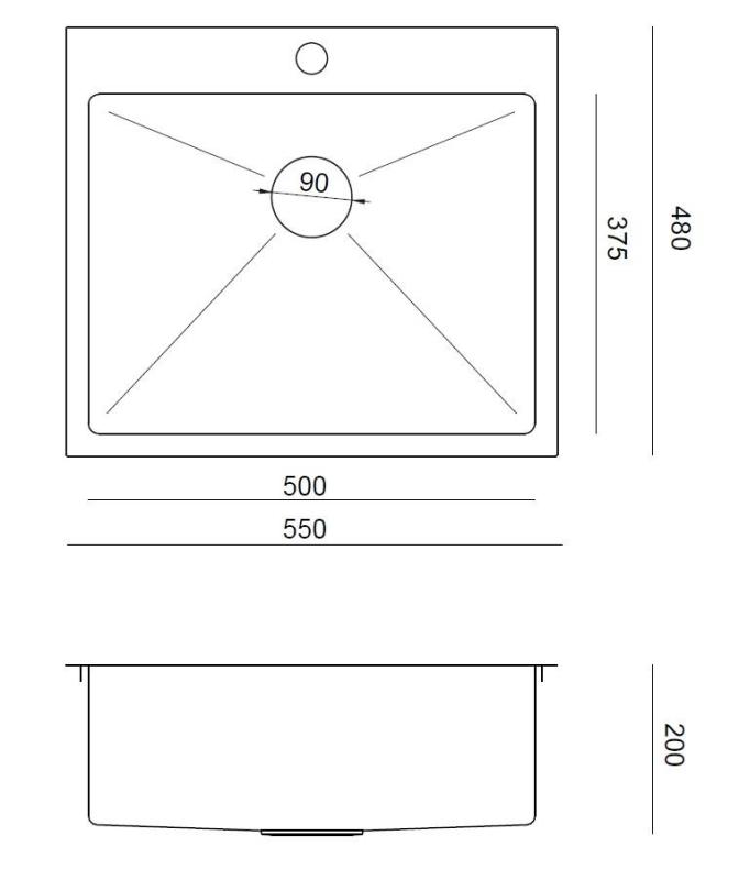 Aquadesign Clara Spülbecken Edelstahl 55x48cm Aufsatz- oder Flacheinbau mit Hahnlochbank und Edelstahlstopfen - 1208967756