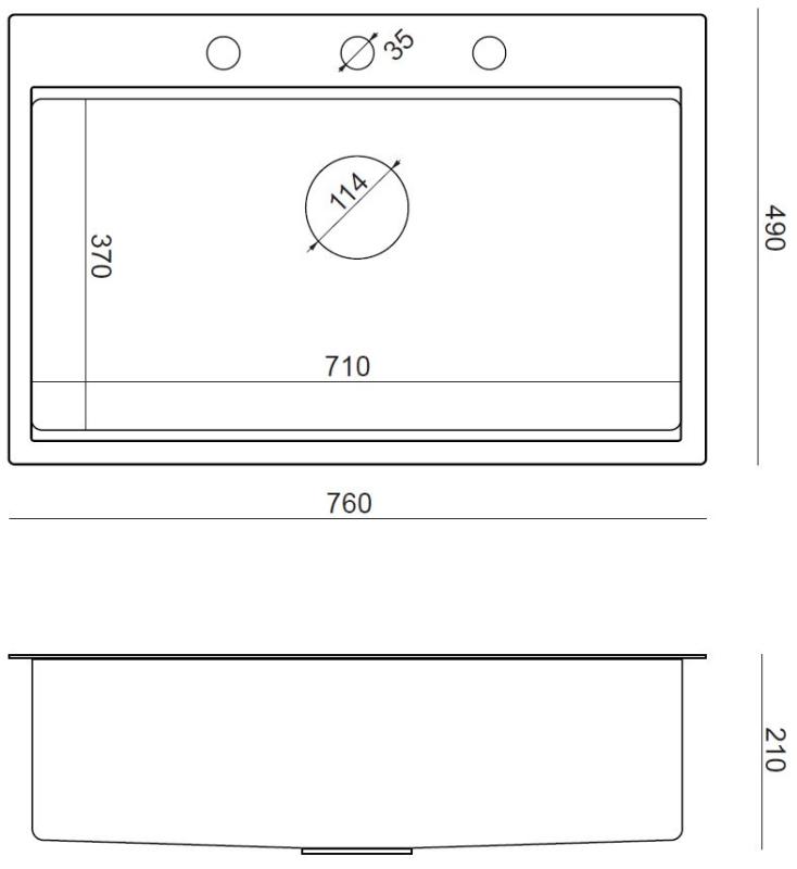 Aquadesign Vesta Edelstahl Spülbecken 76x49cm Auflage- und Flacheinbau mit Armaturenbank, inklusive Edelstahlstopfen und Zubehör - 1208967762