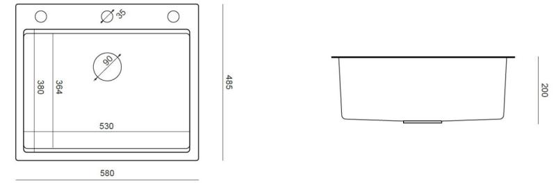 Aquadesign Vesta Edelstahl Spülbecken 580x485cm Auflage- und Flacheinbau mit Armaturenbank, inklusive Edelstahlstopfen und Zubehör - 1208967763