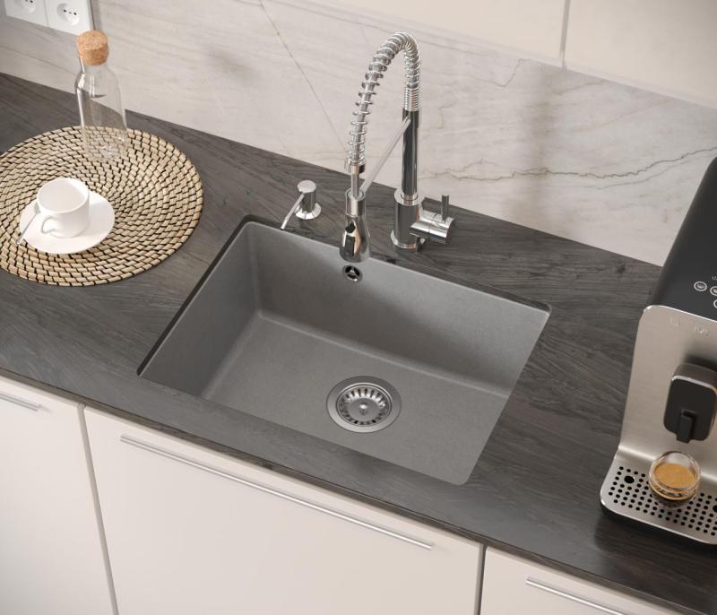 Quadri Elston Grauer Granit-Unterbauspüle 495x360mm mit Edelstahlstopfen 1208967773