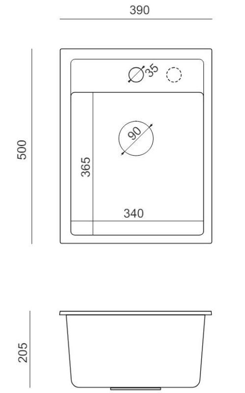 Quadri London Granitgraues Spülbecken 39x50 cm mit Hahnloch für Aufsatz - 1208967844
