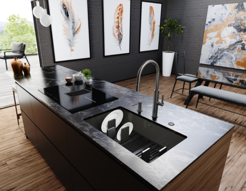 Franke Mythos Masterpiece Küchenarmatur Anthrazit mit J-Auslauf und Ausziehbarer Brause - 115.0711.555