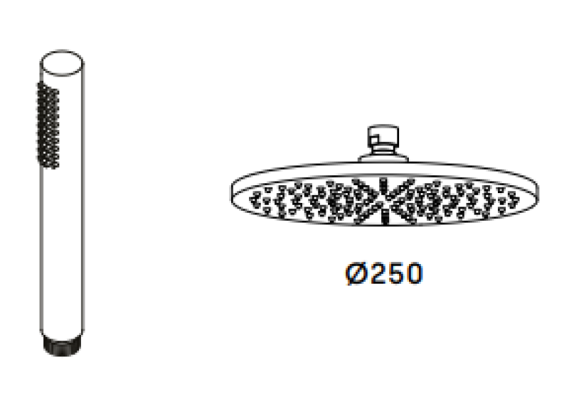 Wasserevolution Flow Drei-Wege-Duschmischer mit Hand- und Kopfbrause Messing 250mm T131N25LE