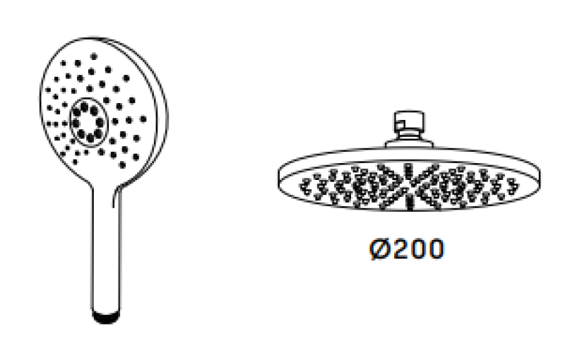 Wasserevolution Flow Drei-Wege-Duschmischer mit Kopfbrause und runder Handbrause Chrom T131NR01