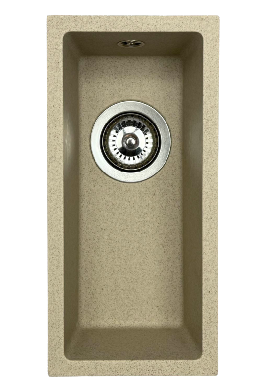 GraniteMy Universal Granit beige Sand kleine Spüle 17x40 cm Aufsatz-, Unterbau- und Flachmontage mit Edelstahlstopfen 1208968002