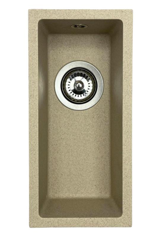 GraniteMy Universal Granit beige Sand kleine Spüle 17x40 cm Aufsatz-, Unterbau- und Flachmontage mit Edelstahlstopfen 1208968002