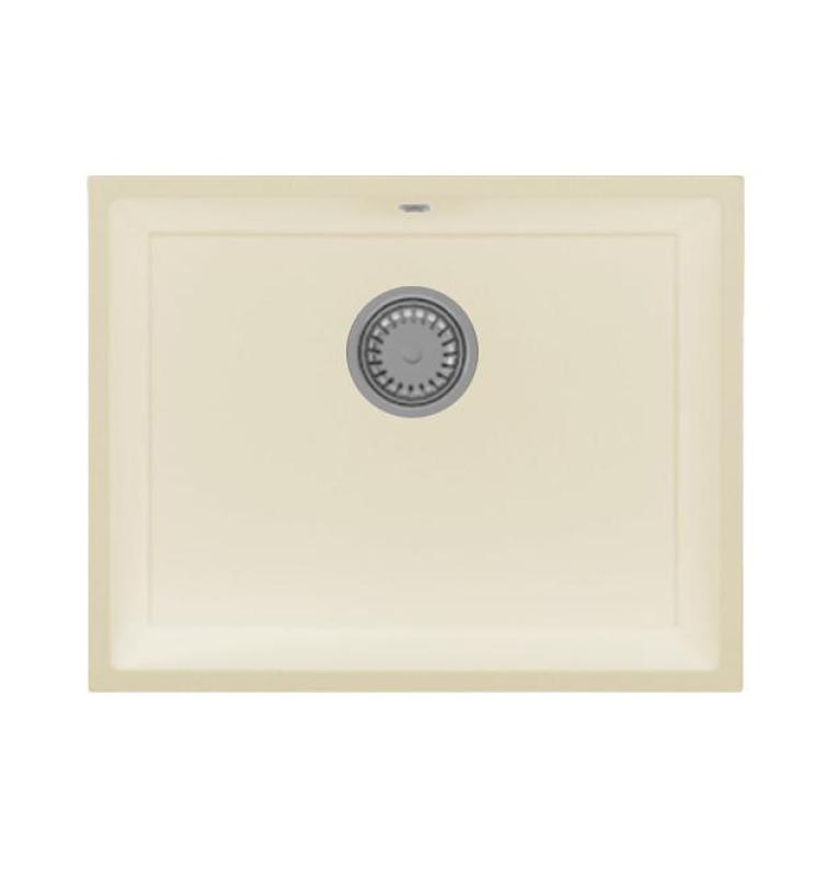 GraniteMy Universal Granit beige Sand Spülbecken 55x40 cm Aufsatz, Unterbau und flächenbündiger Einbau mit Edelstahlstopfen 1208968012