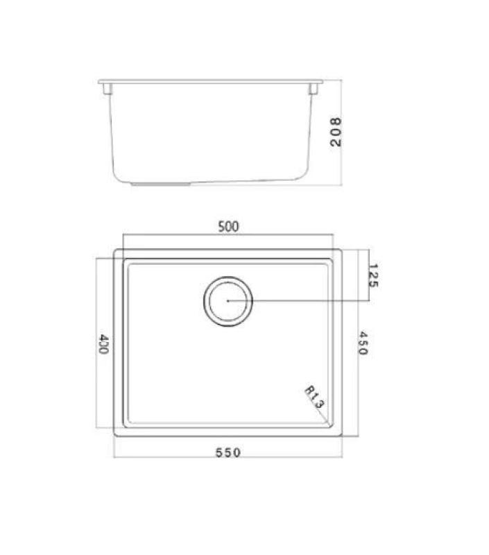 Schwarzes Spülbecken 50x40cm Unterbau, Auflage und flächenbündiger Einbau mit goldenem Stöpsel 1208968037