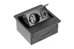 AVARO Einbausteckdose für Möbel, 1x Schuko Steckdose, USB A+C, 1,5m Kabel, Schwarz