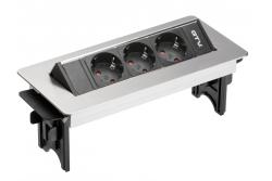 Desktop-Verlängerungskabel ohne Kassette 3x Schuko-Steckdose, 1.5m Stromkabel mit Inox-Stecker (Schraubmontage)