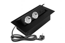 Möbelsteckdose 2x Schuko-Buchse, USB A+C, ohne Kabel, schwarz