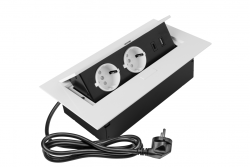 Möbelsteckdose 2x Steckdose mit Erdung, USB A+C, Stromkabel mit Stecker, weiß