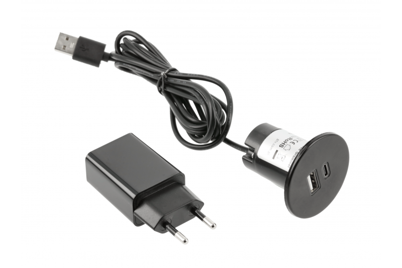 USB A+C 5V 2A Steckdosenladegerät mit Netzteil, schwarz