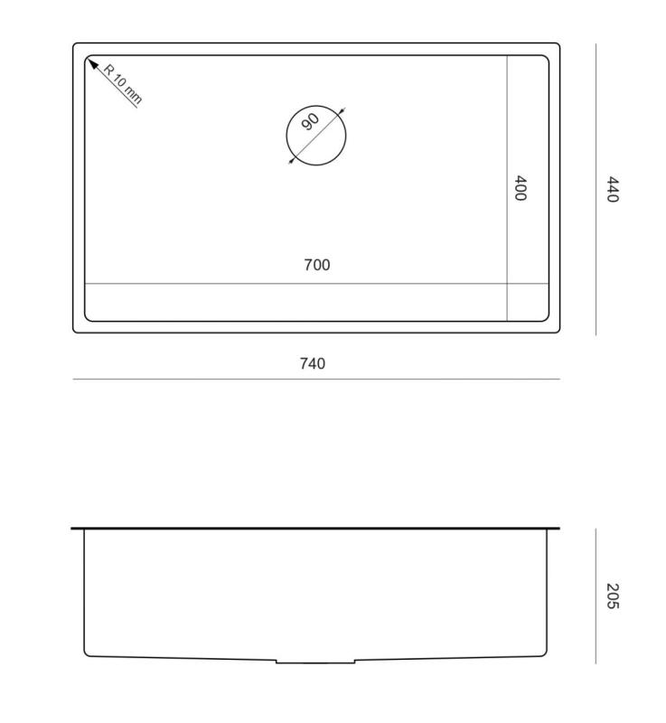 Aquadesign Zara Spüle Kupfer 74x44cm Unterbau, Flachbau und Aufbau mit Kupferstopfen - 1208969510