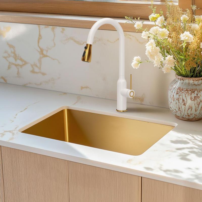 Aquadesign Zara Spülbecken Gold 54x44cm Unterbau, Flacheinbau und Aufsatz mit Goldenem Stöpsel - 1208969512