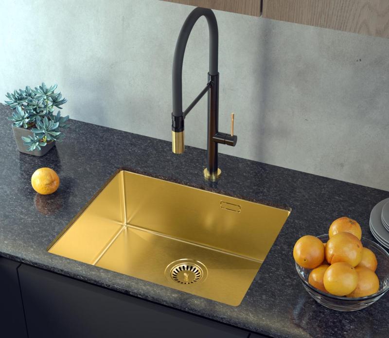 Aquadesign Zara Spülbecken Gold 54x44cm Unterbau, Flacheinbau und Aufsatz mit Goldenem Stöpsel - 1208969512