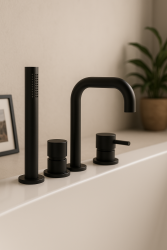 Wasserevolution Flow 4-Loch Badewannenarmatur zur Wannenrandmontage Schwarz H T138HPR