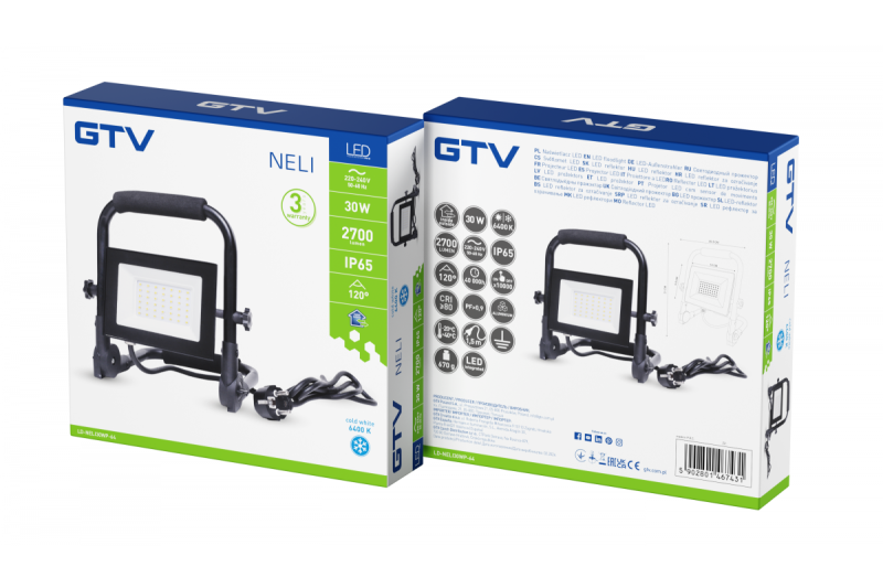 NELI Tragbarer Scheinwerfer, LED, 30W, 2700lm, 6400K, AC220-240V, IP65, 1.5m Kabel