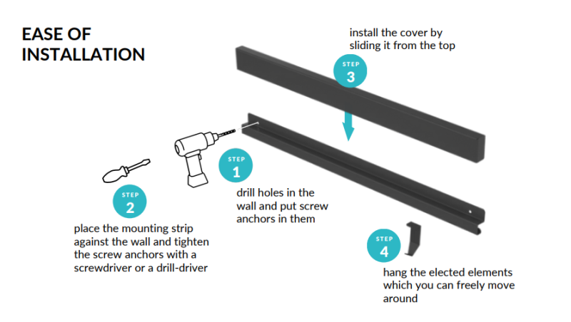 Epka Luxion Set Kitchen Rails 100 cm with Accessories Metal with Concealed Mounting Black 1208969984