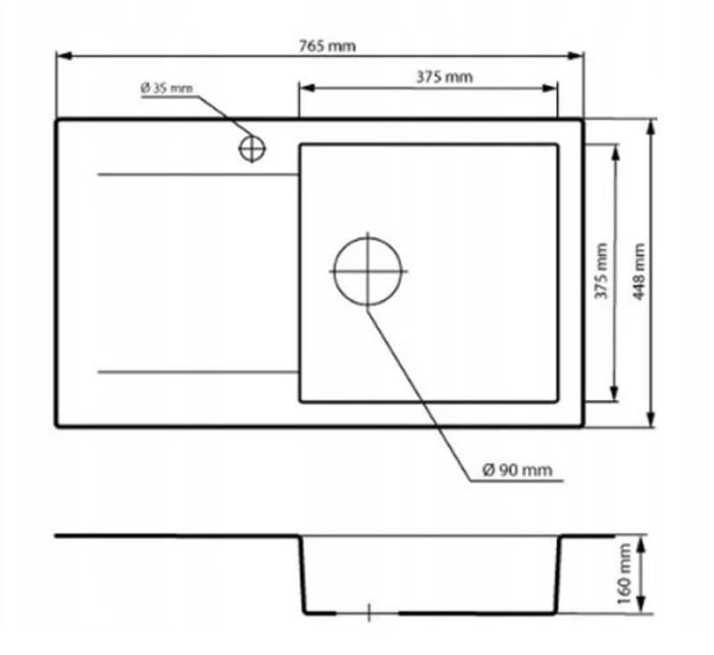 Graniteland Liri Granit Weißes Spülbecken mit Abtropffläche 765x448 mm 1208969990