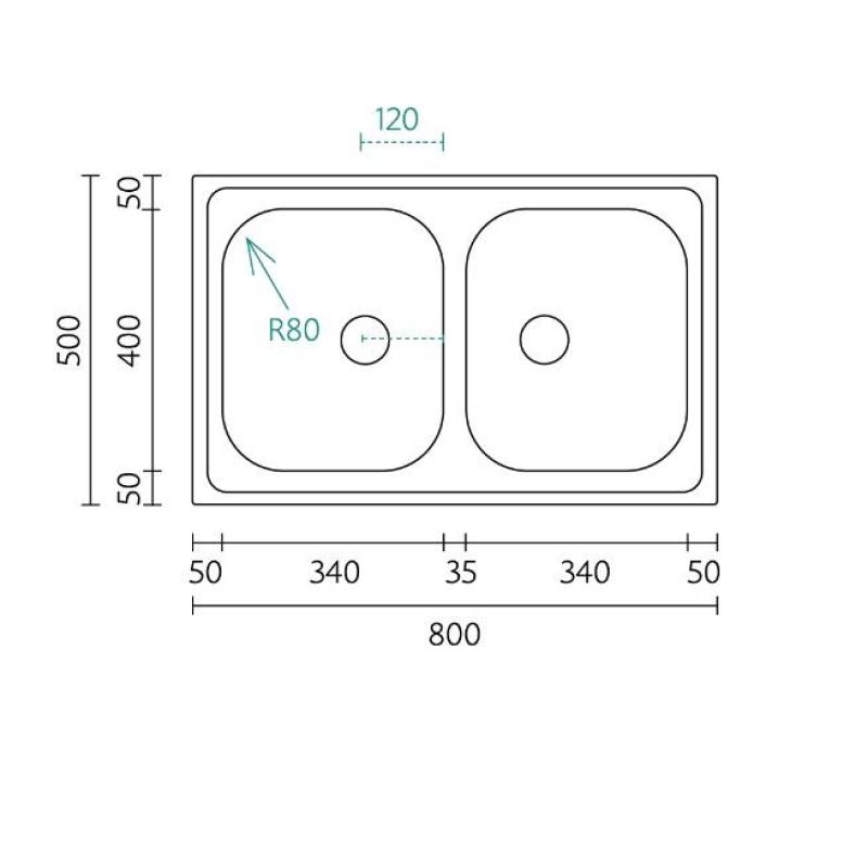 Bank Centurio 20 Edelstahl Doppelspülbecken Aufputz 80x50cm 1208970026