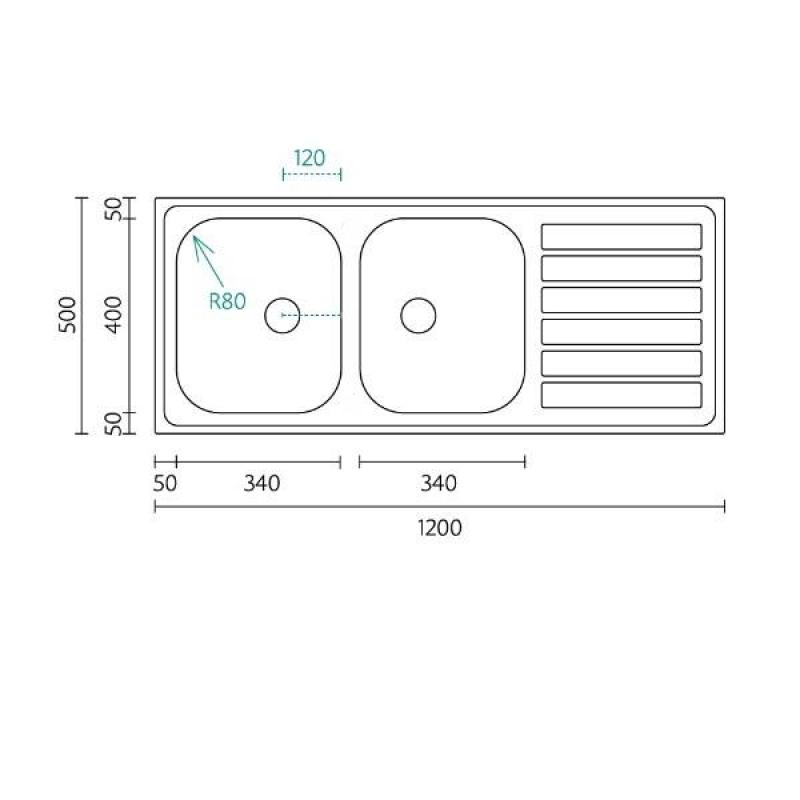 Banka Centurio 120 Edelstahl Doppelspülbecken Aufsatz 120x50cm mit Abtropffläche 1208970029