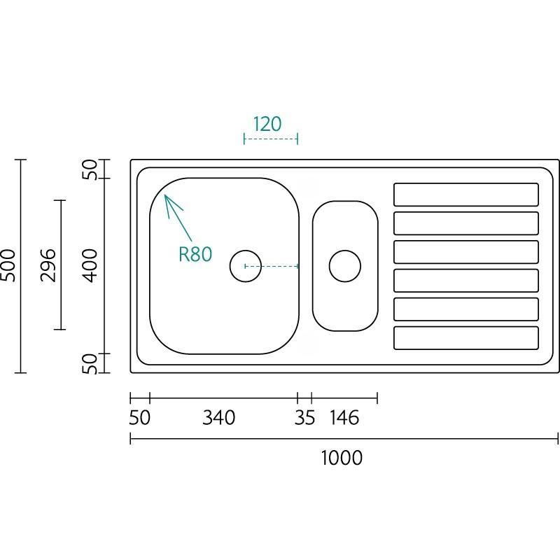Banka Centurio 100-15 Edelstahl 1,5 Spülbecken Aufsatz 100 x 50 cm mit Abtropffläche 1208970035