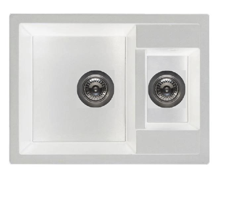 GraniteMy Smart extra flache 1,5 Granit Aufsatzspüle in Weiß 58x44cm mit weißem Stopfen und Abdeckung 1208970052.