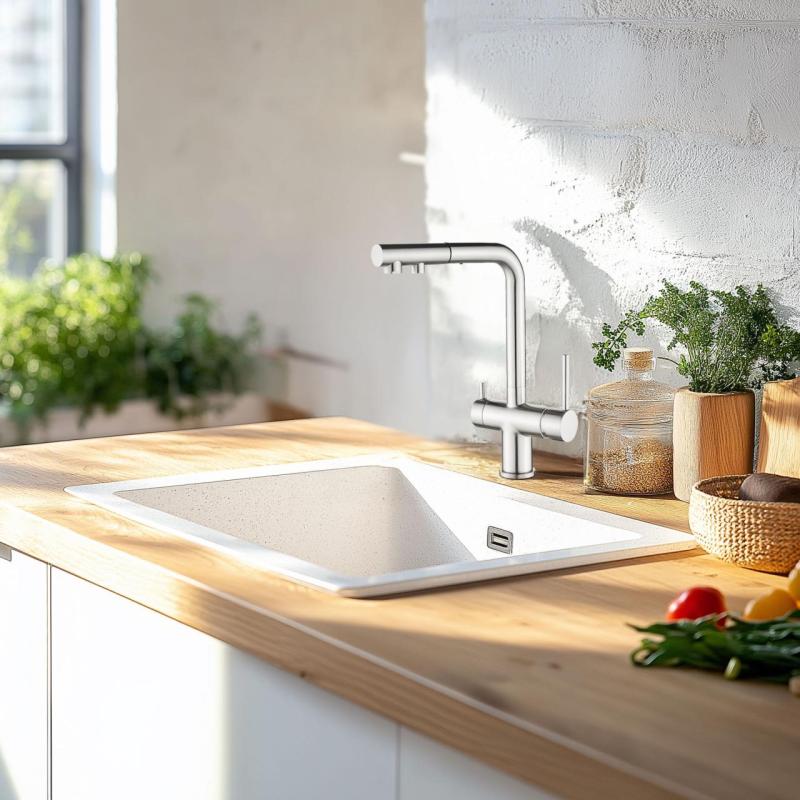 Ausmann Ellington 3-Wege Küchenarmatur mit Ausziehbarem Auslauf und Gefiltertem Wasser – Edelstahl - 1208970082