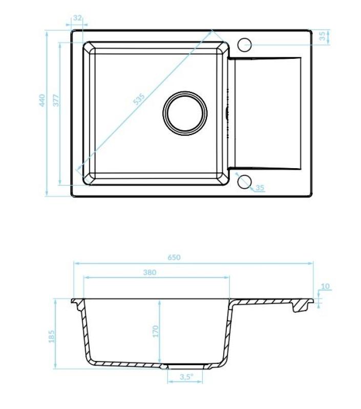 Aquadesign Kensley Set - Granit Aufsatzspüle Grau mit kleinem Abtropfbereich und Küchenarmatur, 65 x 44 cm 1208970086