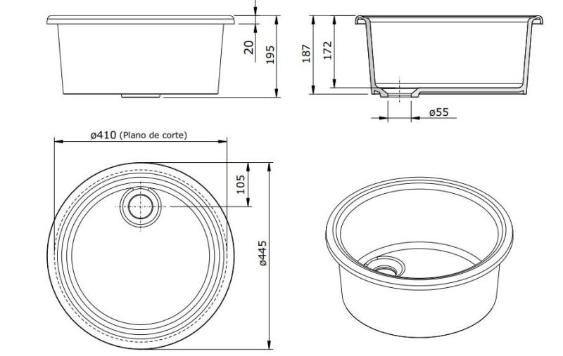 Ausmann Ceramic Brook keramisches weißes rundes Aufsatzwaschbecken 1208970092