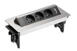 Schreibtischverlängerungskabel ohne Kassette, 3-fach-Steckdose mit Erdung, 1,5 m Netzkabel mit Stecker, Edelstahl.