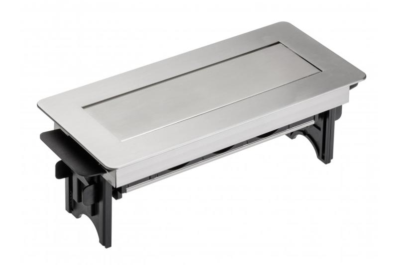 Schreibtischverlängerungskabel ohne Kassette, 3-fach-Steckdose mit Erdung, 1,5 m Netzkabel mit Stecker, Edelstahl.