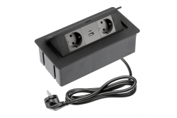 Möbelsockel SOFT 2x Schuko Steckdose, USB A+C, Stromkabel mit Stecker, schwarz.