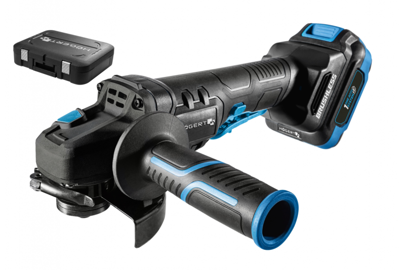 HÖGERT Akku-Winkelschleifer mit Paddle-Schalter, 125MM, 18V - Set (Akku, Ladegerät, Zubehör)